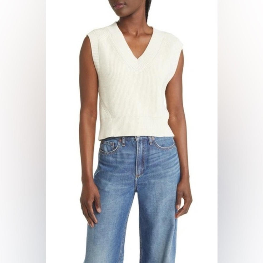 Rag & Bone ALLY SWEATER VEST V Neck Tank in Vanilla Cream Ivory Cotton Small